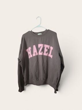 HAZEL Brown Crewneck Sweatshirt with Pink Arch Logo
